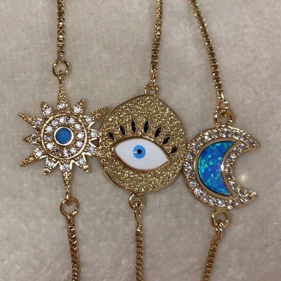 eye candy Jewelry - ARM CANDY BY EYE CANDY 3pc 18KT GP EVIL EYE, MOON, SUN CZ BRACELET SET**NEW!